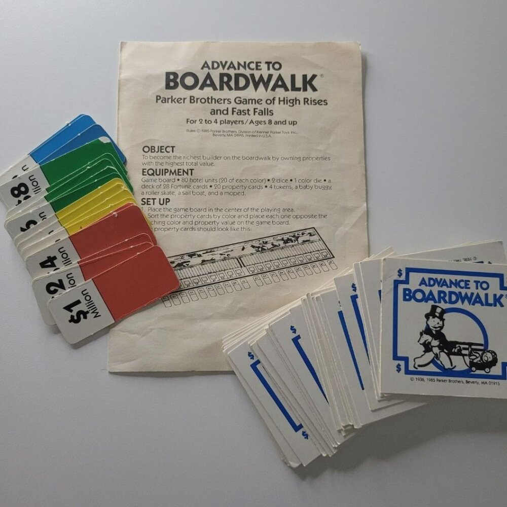 Advance To Boardwalk Replacement‎ Pieces Card Set Instructions Fortune Property